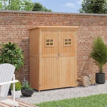 Abri de jardin armoire de jardin remise pour outils sur pied dim. 128L x 50l x 164H cm 2 étagères 2 portes 2 fenêtres toit bitumé étanche bois massif sapin pré-huilé 2