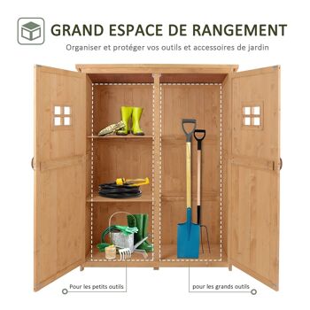 Abri de jardin armoire de jardin remise pour outils sur pied dim. 128L x 50l x 164H cm 2 étagères 2 portes 2 fenêtres toit bitumé étanche bois massif sapin pré-huilé 5