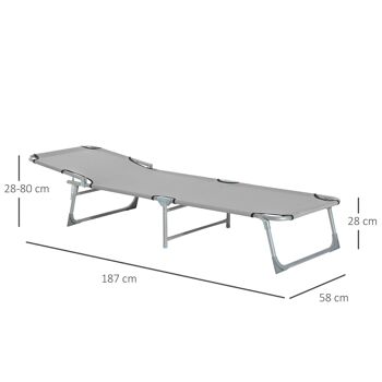 Bain de soleil transat pliable dossier réglable multipositions métal et polyester gris 3