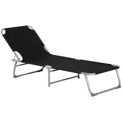 Sun lounger foldable adjustable backrest multi-position metal and black polyester