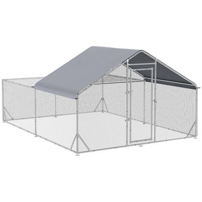 Recinzione cuccia per pollaio 12 m² - parco in rete dim 4L x 3L x 1,95H m - spazio coperto - acciaio zincato