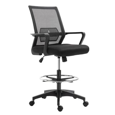Sillón de oficina asiento alto ajustable Dim. 64L x 59W x 104-124H cm 360° giratorio malla transpirable negro