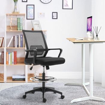 Fauteuil de bureau chaise de bureau assise haute réglable dim. 64L x 59l x 104-124H cm pivotant 360° maille respirante noir 2