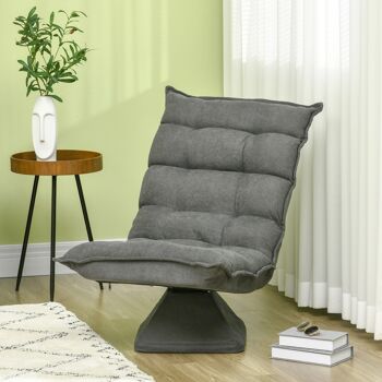 Fauteuil relax grand confort pivotant inclinaison réglable 5 niv. épais garnissage mousse haute densité tissu velours microfibre 2