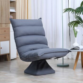 Fauteuil relax grand confort pivotant inclinaison réglable 5 niv. épais garnissage mousse haute densité tissu velours microfibre gris 2