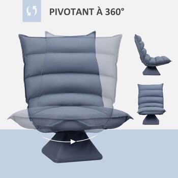 Fauteuil relax grand confort pivotant inclinaison réglable 5 niv. épais garnissage mousse haute densité tissu velours microfibre gris 5