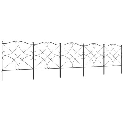 Set of 5 decorative metal garden fences with ornaments - total dimensions 305W x 62H cm