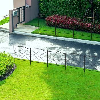 Lot de 5 clôtures de jardin décoratives en métal avec ornements - dim. totales 305L x 62H cm 4