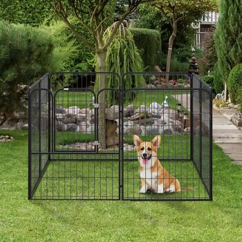 Luxe parc enclos modulable pour chien 8 panneaux porte verrouillable acier époxy 4