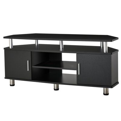 Meuble banc TV design contemporain multi-rangements : 2 portes niche centrale étagère grand plateau 120L x 40l x 52H cm noir chromé