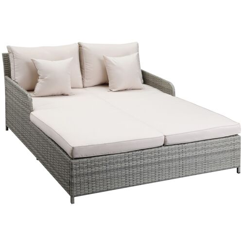 Outsunny Lit canapé double pour jardin en résine tressée PE avec matelas, accoudoirs et 4 coussins dim. 158L x 134l x 70H cm