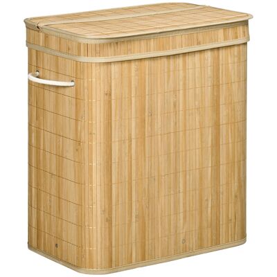 Laundry basket laundry basket 100 L laundry tub 2 compartments removable bag lid 2 bamboo fabric handles