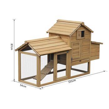 Petit poulailler cottage cage à poules sur pied dim. 151L x 54l x 87H cm multi-équipement bois massif de pin 3