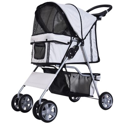 Foldable Buggy Stroller Pets Folding Trolley Dog Cat Cup Holder Storage Basket Included Wheels with Brake 600D Oxford Fabric Metal Gray