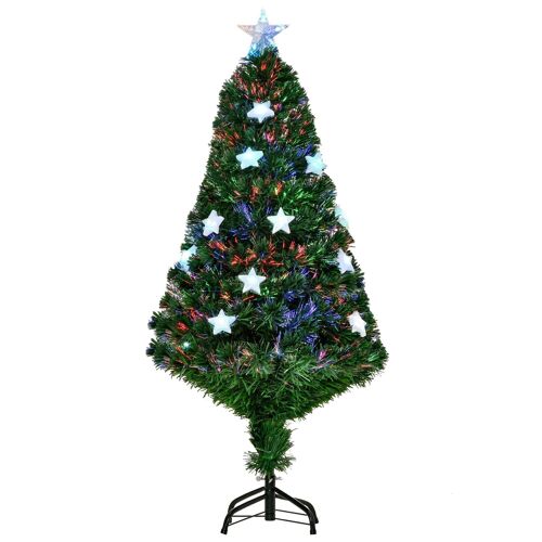 Sapin de Noël artificiel lumineux fibre optique LED multicolore + support pied Ø 60 x 120H cm 130 branches étoile sommet brillante vert