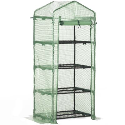 Garden greenhouse balcony shelf greenhouse 4 levels 0.7L x 0.5W x 1.6H m galvanized steel removable high density PE tarpaulin green