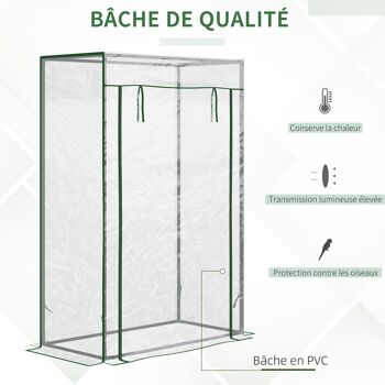 Serre de Jardin serre à tomates 1L x 0,5l x 1,5H m porte zippée déroulante acier thermolaqué PVC haute densité 140 g/m² anti-UV 5