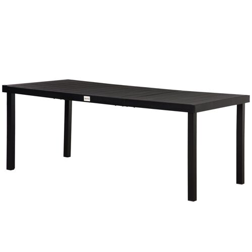 Table de jardin rectangulaire pour 8 personnes en aluminium plateau PE à lattes aspect bois dim. 190L x 90l x 74H cm noir