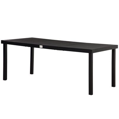 Rectangular garden table for 8 people in aluminum PE top with wood-look slats dim. 190L x 90W x 74H cm black