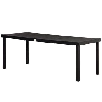 Table de jardin rectangulaire pour 8 personnes en aluminium plateau PE à lattes aspect bois dim. 190L x 90l x 74H cm noir 1