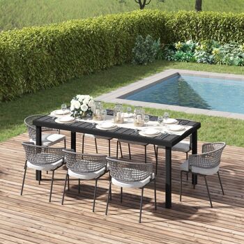 Table de jardin rectangulaire pour 8 personnes en aluminium plateau PE à lattes aspect bois dim. 190L x 90l x 74H cm noir 2