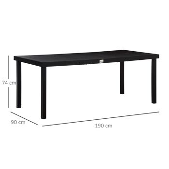 Table de jardin rectangulaire pour 8 personnes en aluminium plateau PE à lattes aspect bois dim. 190L x 90l x 74H cm noir 3