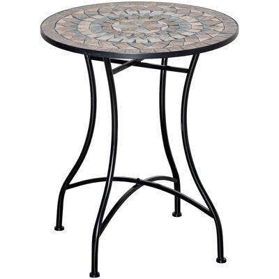 Runder Tisch im Bistro-Stil aus Schmiedeeisen, Mosaik-Tablett, Epoxidmetall, korrosionsbeständige schwarze Keramik