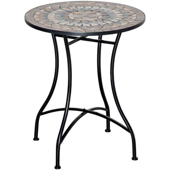 Table ronde style fer forgé bistro plateau mosaïque métal époxy anticorrosion noir céramique 1