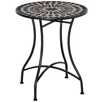 Table ronde style fer forgé bistro plateau mosaïque métal époxy anticorrosion noir 1