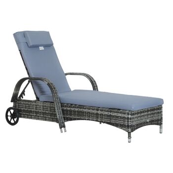 Transat bain de soleil grand confort : matelas, têtière, inclinaison réglable multipositions, accoudoirs, roulettes résine 1