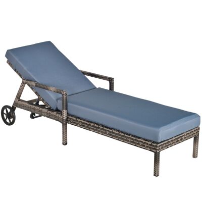 High comfort deckchair: mattress, headrest, multi-position adjustable inclination, armrests, gray resin wicker wheels