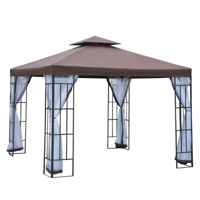 Barnum gazebo colonial style double canvas roof removable mosquito nets 3 x 3 x 2.65 m chocolate and white