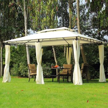 Tonnelle barnum pavillon de jardin style colonial double toit toiles latérales amovibles 3L x 4l x 2,65H m crème 2