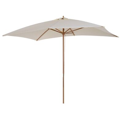 Straight rectangular high density polyester wood parasol 2.95L x 2W x 2.55H m cream