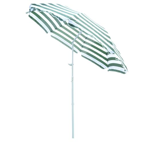 Parasol inclinable octogonal de plage Ø 180 cm tissu polyester haute densité anti-UV mât démontable vert blanc rayé