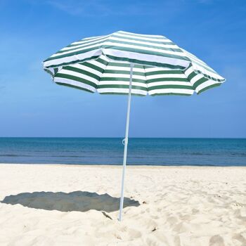 Parasol inclinable octogonal de plage Ø 180 cm tissu polyester haute densité anti-UV mât démontable vert blanc rayé 2