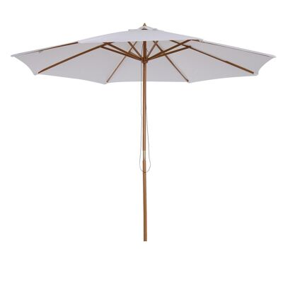 Straight parasol in high density polyester wood sun protection Ø 3 x 2.5 m cream