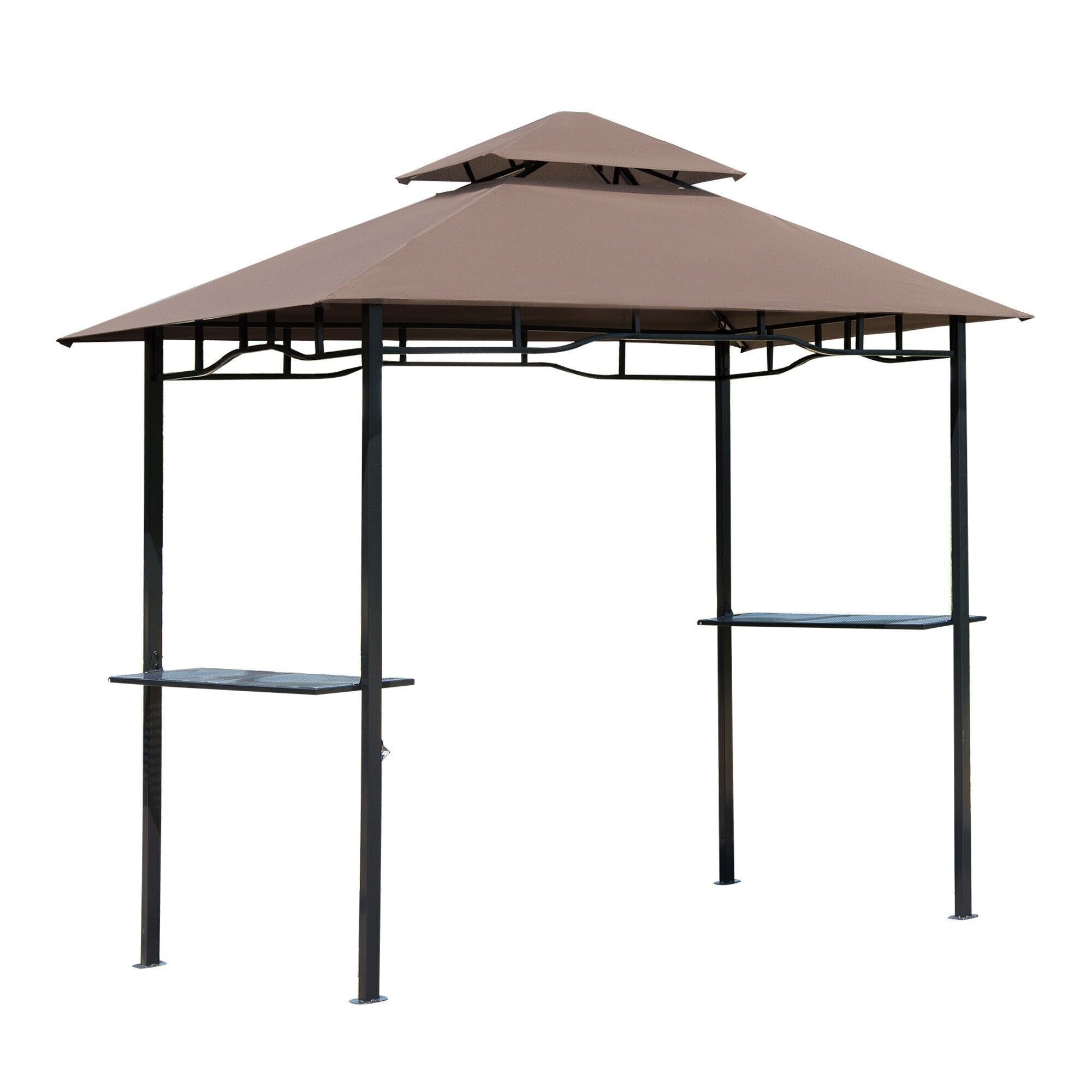 Gazebo da giardino padiglione riparo per barbecue doppio tetto 2 ripiani inclusi acciaio tessuto poliestere 2,45 x 1,48 x 2,55 m cioccolato