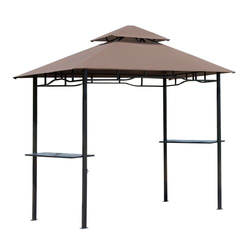 Pavillon abri tonnelle de jardin pour barbecue double toit 2 tablettes incluses tissu polyester acier 2,45 x 1,48 x 2,55 m chocolat