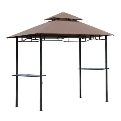 Garden gazebo shelter pavilion for barbecue double roof 2 shelves included steel polyester fabric 2.45 x 1.48 x 2.55 m chocolate