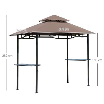 Pavillon abri tonnelle de jardin pour barbecue double toit 2 tablettes incluses tissu polyester acier 2,45 x 1,48 x 2,55 m chocolat 3