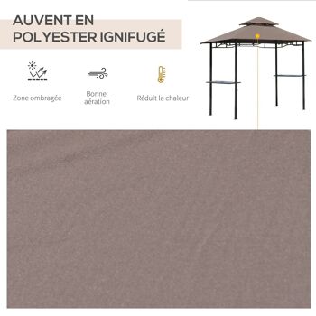 Pavillon abri tonnelle de jardin pour barbecue double toit 2 tablettes incluses tissu polyester acier 2,45 x 1,48 x 2,55 m chocolat 4