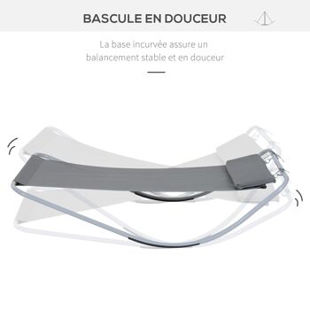 Bain de soleil transat de jardin bascule hamac 212L x 130l x 60H cm gris 5