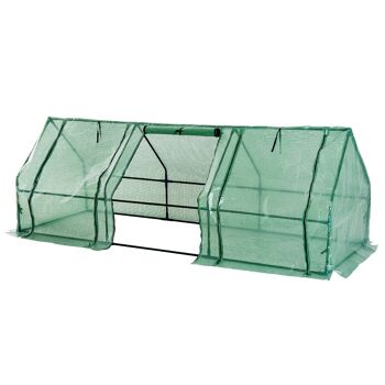 Mini serre de jardin 270L x 90l x 90H cm acier PE haute densité 140 g/m² anti-UV 3 fenêtres avec zip enroulables vert 1