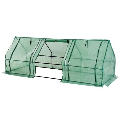 Mini serre de jardin 270L x 90l x 90H cm acier PE haute densité 140 g/m² anti-UV 3 fenêtres avec zip enroulables vert