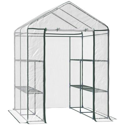 Garden greenhouse balcony terrace 4 shelves 143L x 143W x 195H cm steel PVC waterproof anti-UV transparent green