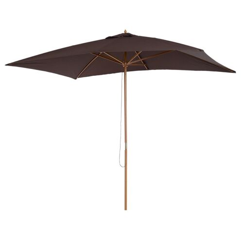 Parasol droit hexagonal bois polyester haute densité 2,95 x 2 x 2,55 m chocolat