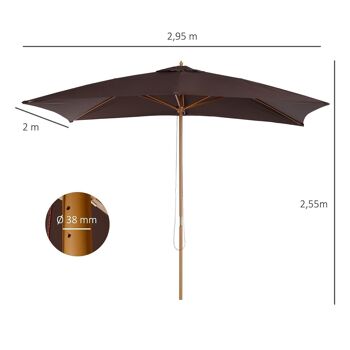 Parasol droit hexagonal bois polyester haute densité 2,95 x 2 x 2,55 m chocolat 3