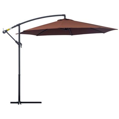 Paraguas octogonal deportado con manivela basculante con pie de acero diámetro 3 m chocolate