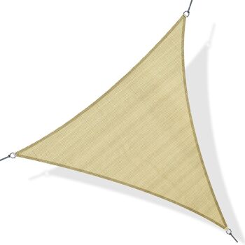Voile d'ombrage triangulaire grande taille 4 x 4 x 4 m polyéthylène haute densité résistant aux UV coloris sable 1
